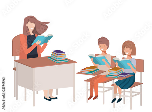 female teacher reading in the classroom with students