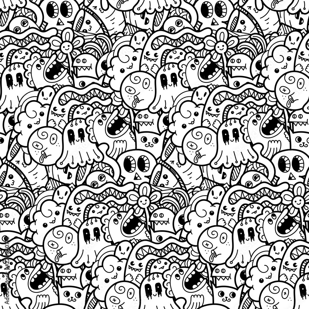 6717146 Funny doodle monsters seamless pattern for prints, designs and coloring books