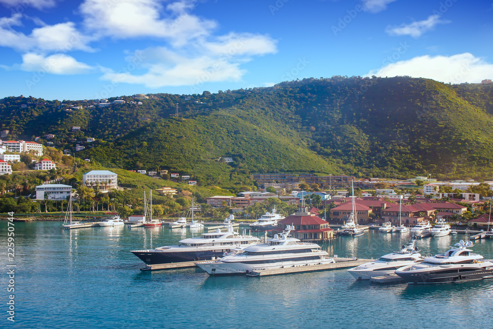 Luxury Yachts in Tropical Harbor