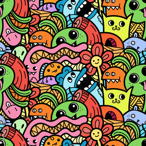 6717152 Funny doodle monsters seamless pattern for prints, designs and coloring books