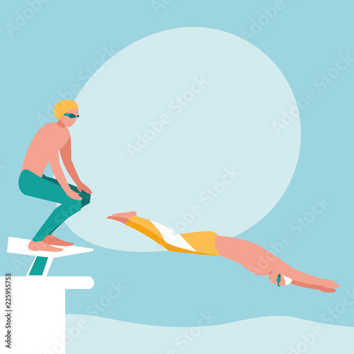 persons practicing swimming avatar character