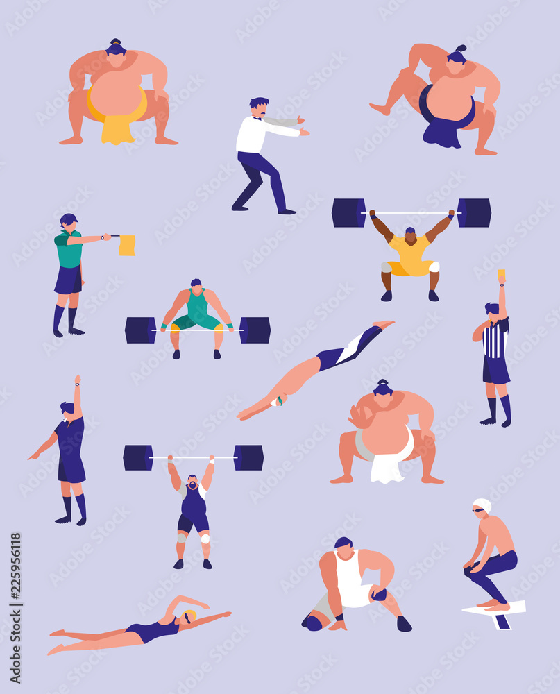 men practicing sports avatar character men practicing sports avatar character