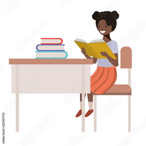 young student black girl sitting in school desk
