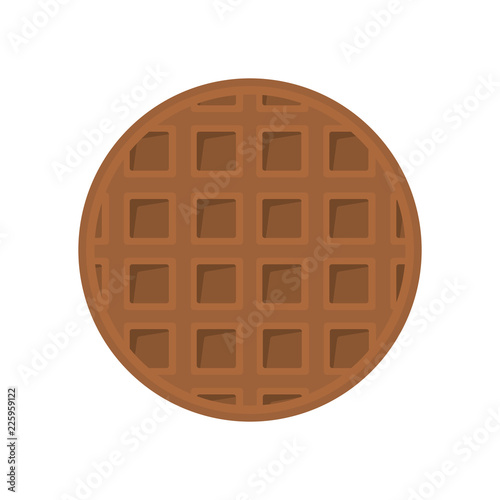 Round chocolate waffle on white background, vector illustration.