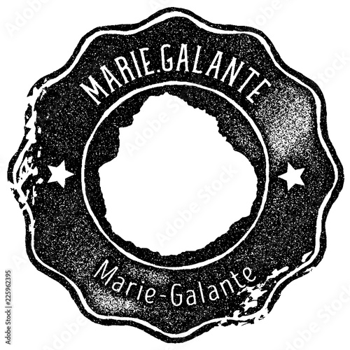 Marie-Galante map vintage stamp. Retro style handmade label, badge or element for travel souvenirs. Black rubber stamp with island map silhouette. Vector illustration.