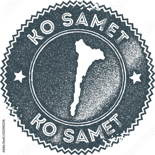 Ko Samet map vintage stamp. Retro style handmade label, badge or element for travel souvenirs. Dark blue rubber stamp with island map silhouette. Vector illustration.