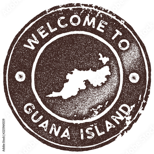 Guana Island map vintage stamp. Retro style handmade label, badge or element for travel souvenirs. Brown rubber stamp with island map silhouette. Vector illustration.