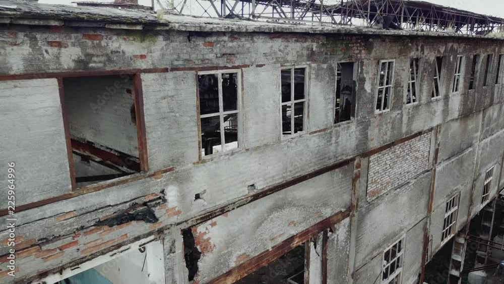 Abandoned factory. Old industrial building for demolition. Aerial view Abandoned factory. Old industrial building for demolition. Aerial view