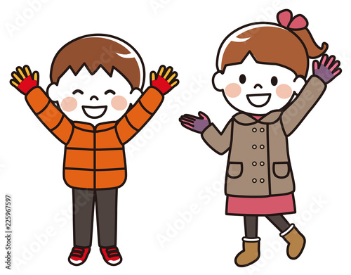Autumn Winter Children waving hands