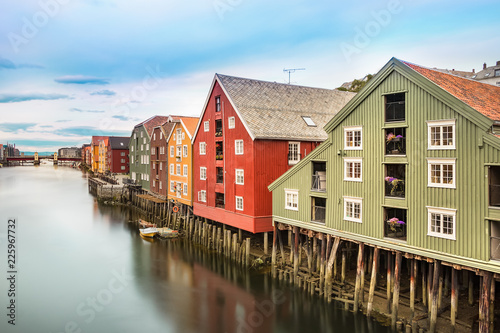 Colorful houses and the Nidelva River, Trondheim, Norway.