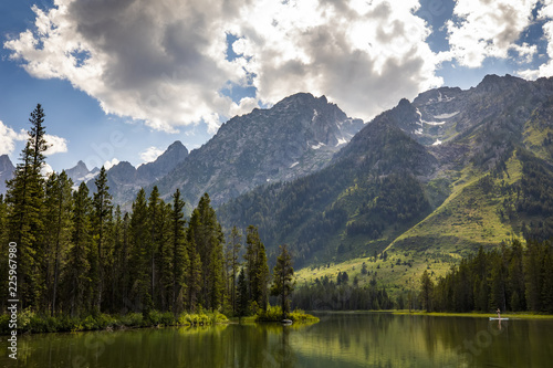 Fototapeta Naklejka Na Ścianę i Meble -  Paddleboarder on String Lake in Grand Teton National Park