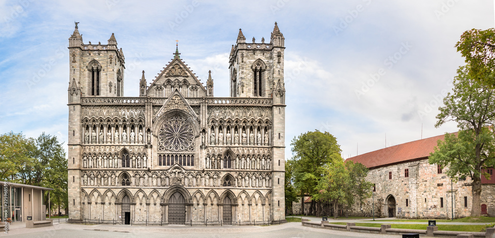 The facade of the Nidaros Cathedral, Trondheim, Norway.