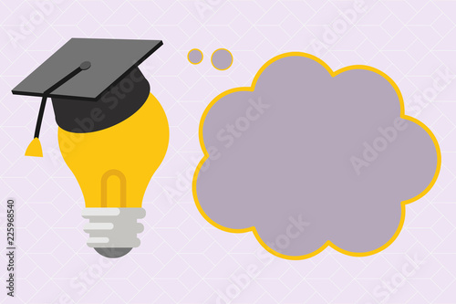 Flat design business Vector Illustration concept Empty copy space modern abstract background Geometric element. 3D Graduation Cap Thinking Resting on Bulb with Blank Cloud Thought Bubble