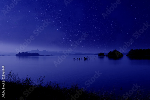 Starry night landscape near the lake,Night with stars over lake, © CK