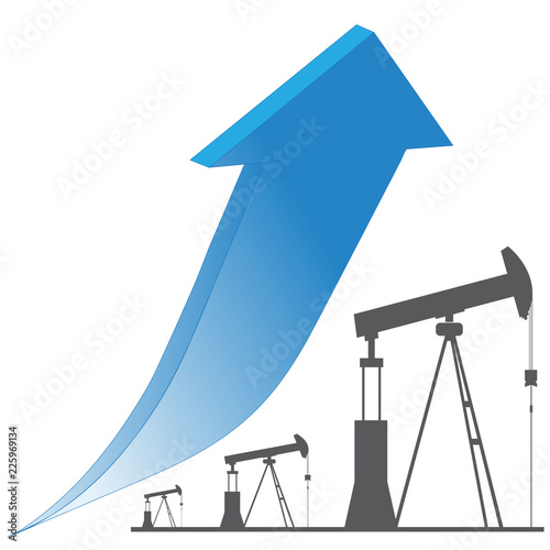 Vector of crude oil price up trend. Oil and gas industry. Oil rig icon or symbol design for template illustration