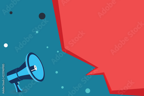 Flat design Vector Illustration Empty esp template copy text for Ad, promotion, poster, flyer, web banner, article. Megaphone Loudspeaker and Blank Geometric shape Half Speech Bubble
