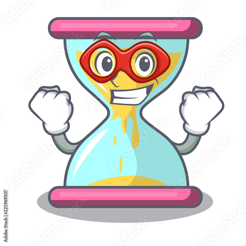 Super hero cartoon hourglass in the dawn time