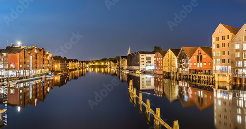 Colorful houses and  the Nidelva River, Trondheim, Norway. photo