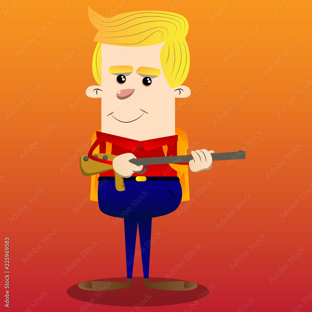 Schoolboy with a big gun. Vector cartoon character illustration. Schoolboy with a big gun. Vector cartoon character illustration.