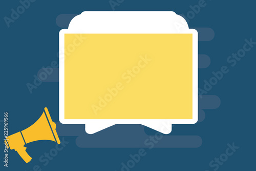 Flat design business Vector Illustration Empty template esp isolated Minimalist graphic layout template for advertising. Megaphone and Blank Screen Tablet Horizontally Resting on Stand Holder
