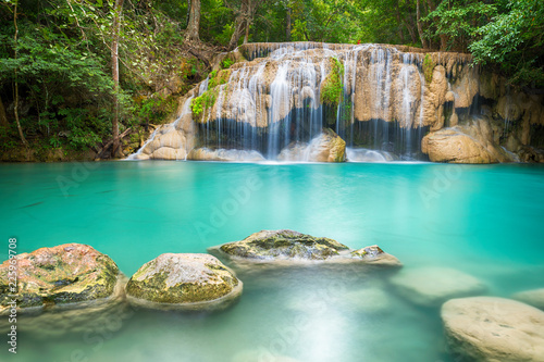 Waterfall beautiful (erawan waterfall) in kanchanaburi province asia southeast asia Thailand