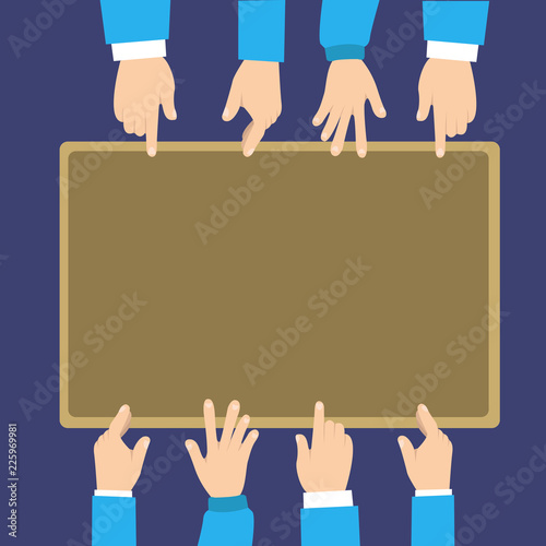 Flat design business Vector Illustration Empty copy space for Ad website promotion esp isolated Banner template. Human Hand Signaling Fingerspelling and Blank Rectangular Shape Form