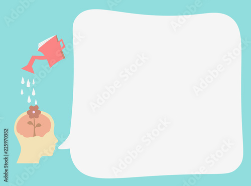 Flat design business Vector Illustration concept copy text for esp Web banners promotional material mock up template. Water Sprinkler Pouring Drops on Flower in Human Head Blank Speech Bubble