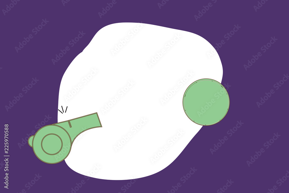 Flat design business Vector Illustration concept copy text for esp Web banners promotional material mock up template. Whistle and Sports Round Ball Over Blank White Uneven Shaped Circle