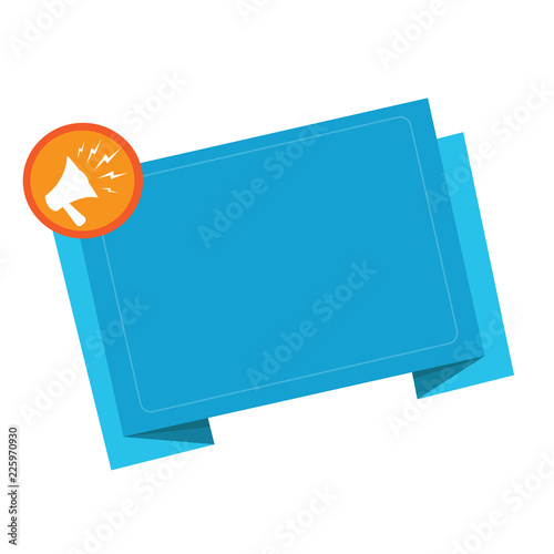 Flat design business Vector Illustration concept Empty copy space modern abstract background Geometric element. Megaphone Shouting Broadcasting in a circle and Tilting Blank Folded Strip