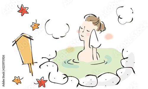 温泉につかる女性イラスト