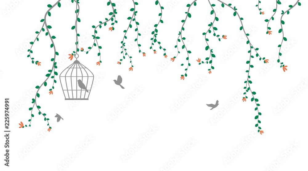 Obraz premium Beautiful tree branch with birds silhouette background for wallpaper sticker