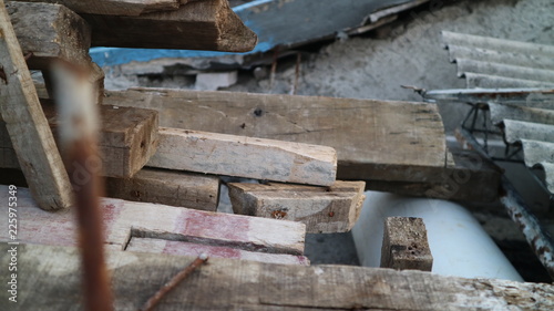 Stack of wood on construction site