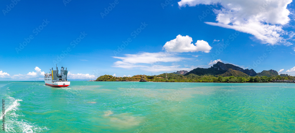 Naklejka premium Ferry boat at Surat Thani, Thailand