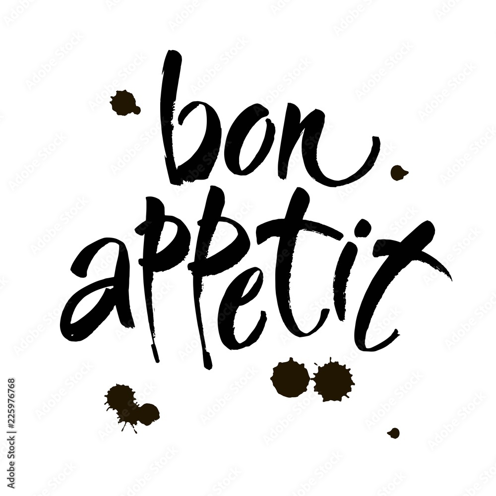 Fototapeta premium Bon appetit card. Hand drawn lettering background. Ink illustration. Modern brush calligraphy. Isolated on white background.