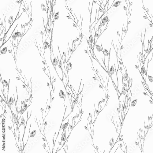Seamless Botanical Pattern with Briar Branches in Asian Style.