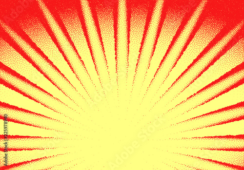 Dotwork sun rays card with stippled dots in vintage or grungy tattoo retro style
