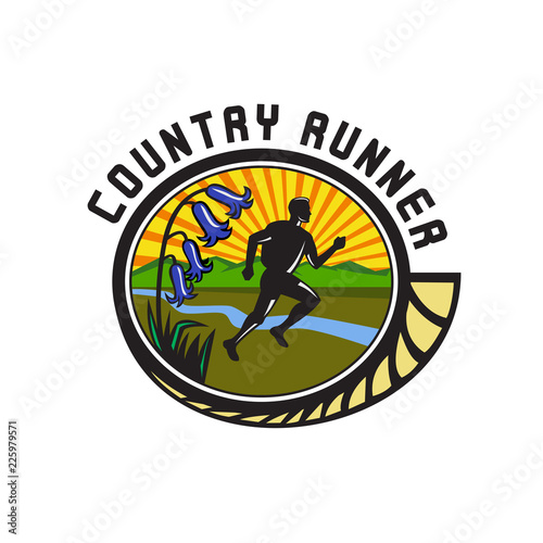 Cross Country Runner Text Oval Retro