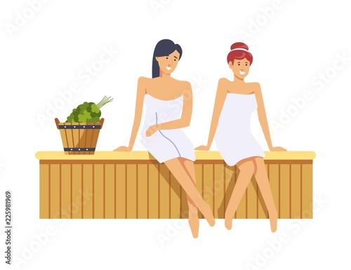 Sauna and spa procedures by women isolated vector