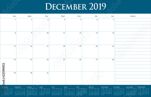 December 2019 desk calendar vector illustration