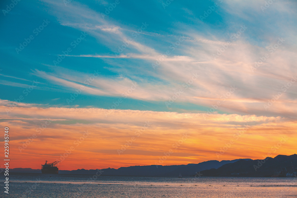 Fototapeta premium Sunset over the Red Sea. Eilat, Israel