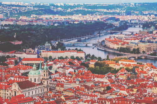 Panoramic view of Prague and Vltava river in the summer, Czech Republic, Europe
