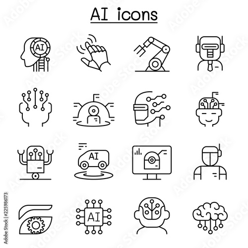 AI , Artificial intelligence icon set in thin line style