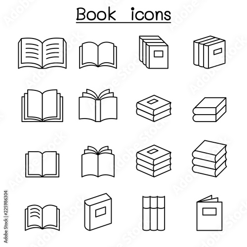 Book icon set in thin line style