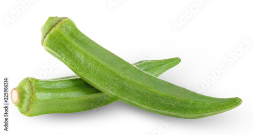 Green okra isolated on white clipping path