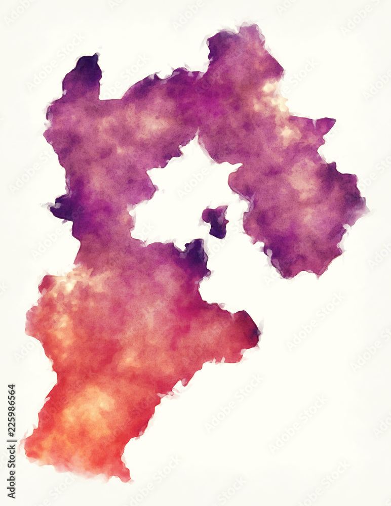 Hebei province watercolor map of China in front of a white background Hebei province watercolor map of China in front of a white background