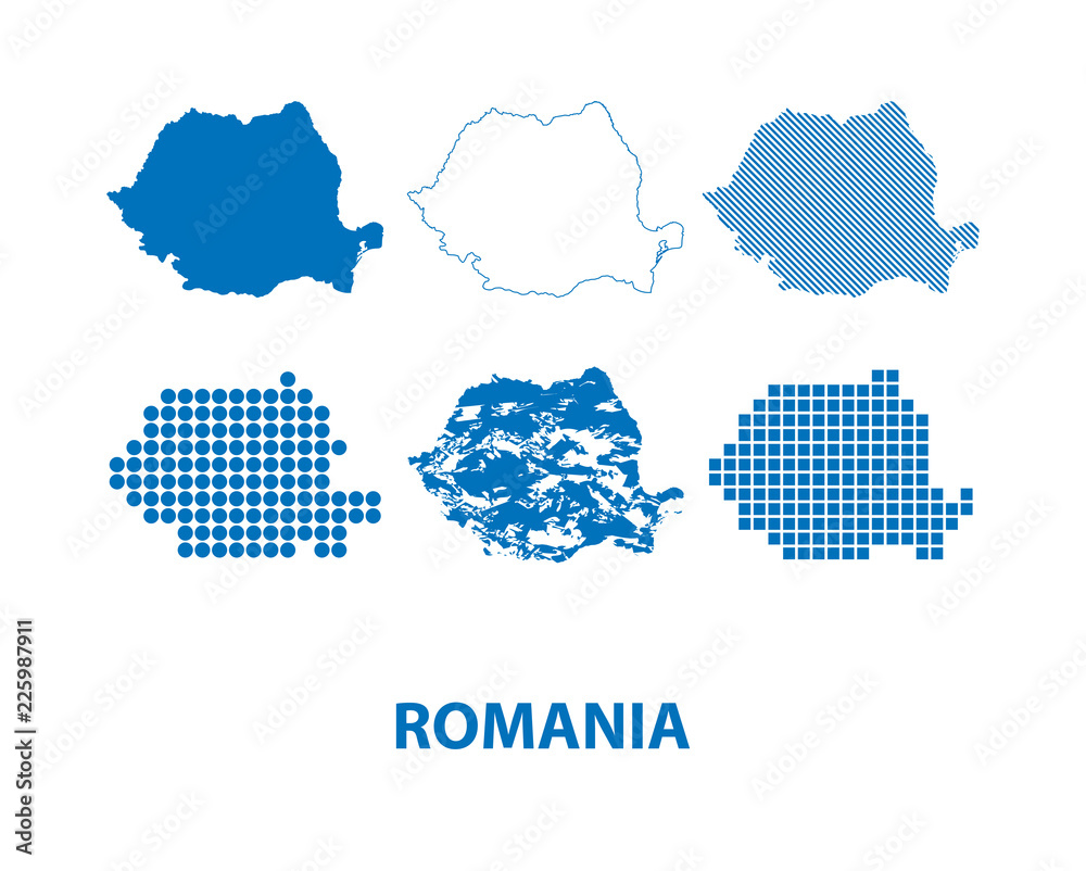 map of Romania - vector set of silhouettes in different patterns