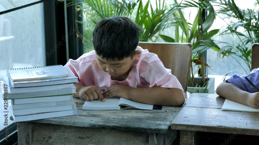 Asian boy two people Read books. education concept.. Asian boy two people Read books. education concept..