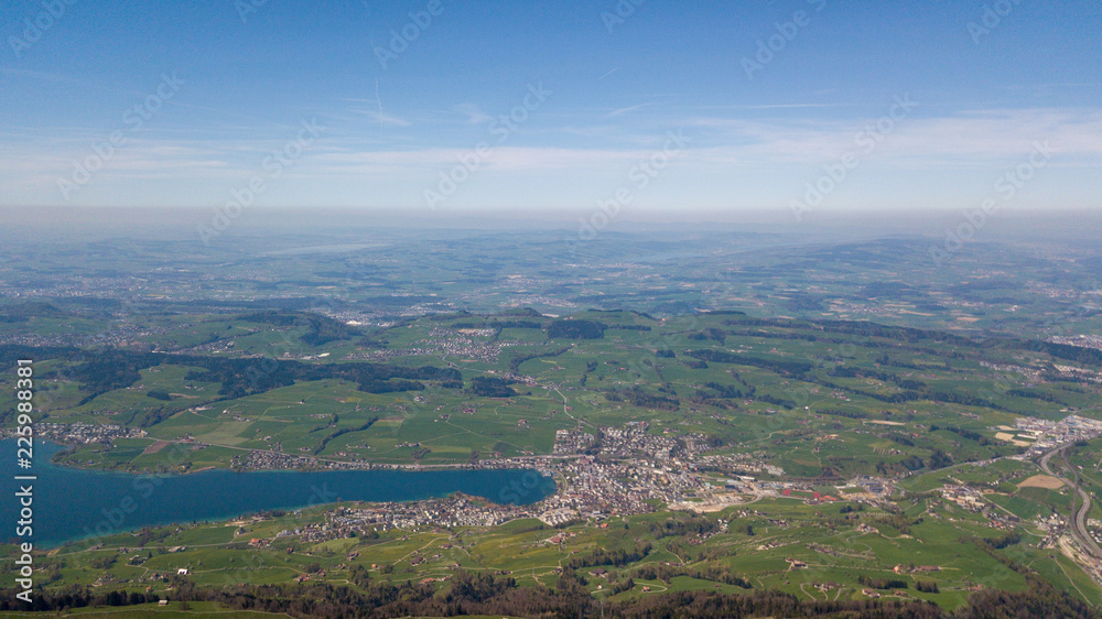 Obraz premium aerial view of beautiful lake lucerne switzerland europe on calm sunny day