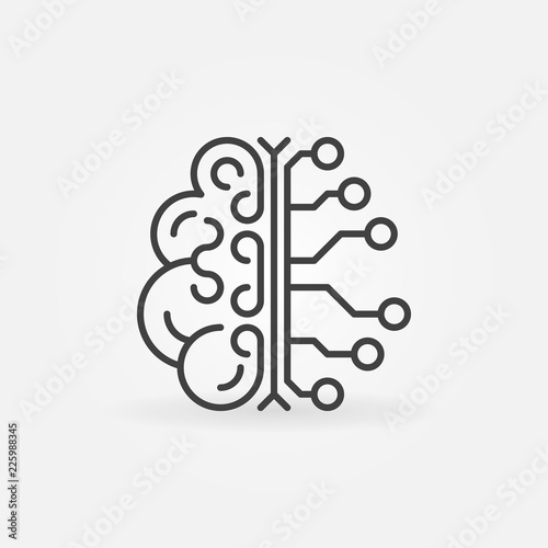 AI brain simple vector outline icon. Artificial Intelligence sign