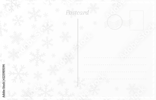 Retro postcard template for New Year and Christmas greetings. Postal card with snowflakes design.